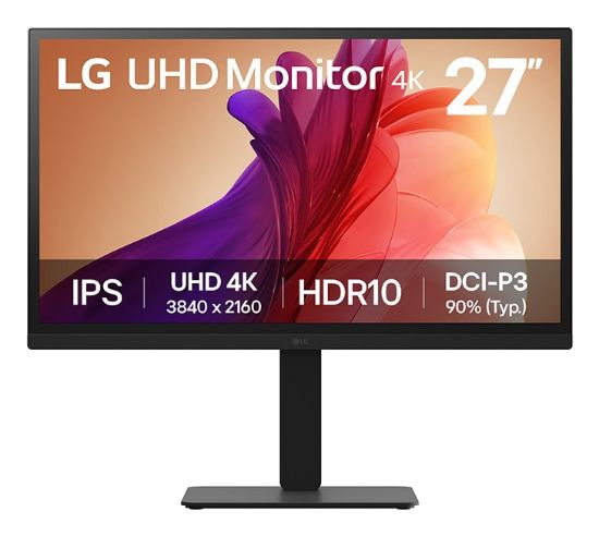 Picture of LG 27' IPS UHD 4K Monitor with 90% DCI-P3 and HDR10 support, 3840x2160, 300 nits, 5ms, Height/Pivot/Tilt/Swivel adjustable, 3-side borderless