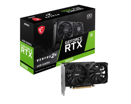 Picture of MSI nVidia GeForce RTX™ 3050 VENTUS 2X E 6G OC, Boost: 1492 MHz, CUDA 2304 Units, 6GB GDDR6, HDMI™ x 2