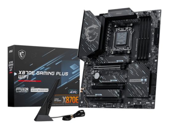 Picture of MSI X870E GAMING PLUS WIFI, AM5, Ryzen 7000-9000, X870E, DDR5-8200+, PCIe5 x16, M.2 Gen5, WiFi7, BT5.4, 5G LAN, USB4, USB20G, Audio7.1, 8CH HD Boost