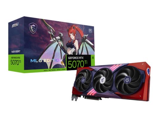 Picture of MSI nVidia GeForce RTX 5070 Ti 16G MLG EDITION OC, 8960 CUDA, 16GB GDDR7 256-bit, 28Gbps, 2580MHz, PCIe 5.0, DPx3, HDMI2.1b, 300W, 3yr wty