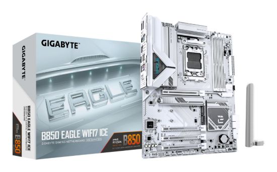 Picture of Gigabyte B850 EAGLE WF7 ICE, AMD AM5, 4 x DDR5 up to 256 GB,  1 x HDMI, 4 x PCI Express x16, 3 x M.2, 6 x USB 3.2, 2.5GbE LAN