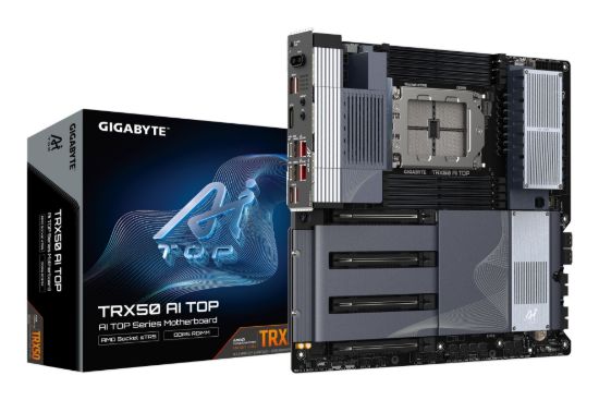 Picture of Gigabyte TTRX50 AI TOP AMD Ryzen Motherboard, sTR5 Threadripper, DDR5 ECC RDIMM up to 2TB, PCIe 5.0, USB4, Wi-Fi 7, Dual 10GbE, E-ATX