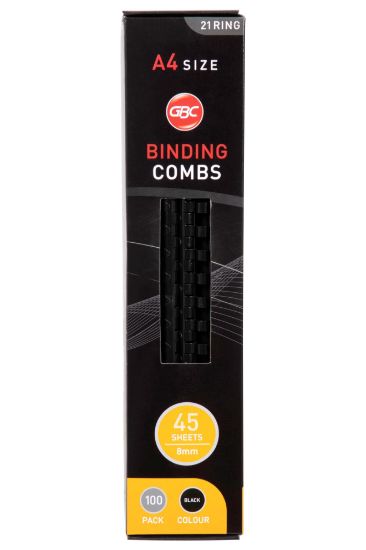 Picture of GBC PLASTIC 21 LOOP 8MM BLACK 100PK