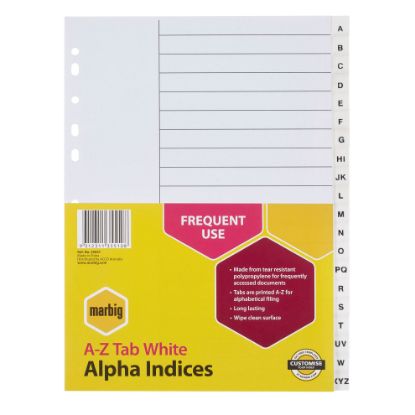 Picture of MBG INDICES WHITE PP A4 A-ZTAB