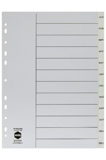 Picture of MBG INDICES WHITE PP A4 JAN-DECTAB