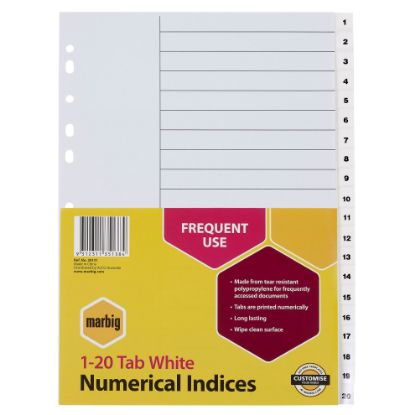 Picture of MBG INDICES WHITE PP A4 1-20TAB