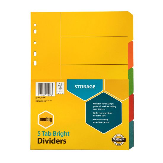 Picture of MBG DIVIDERS MNLLA BRIGHTS A4 5TAB