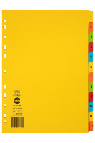 Picture of MBG DIVIDERS BRIGHTS MNLLA A4 1-12TAB