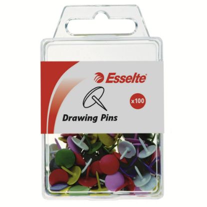Picture of ESSELTE DRAWING PINS COLOURD ASST PK100