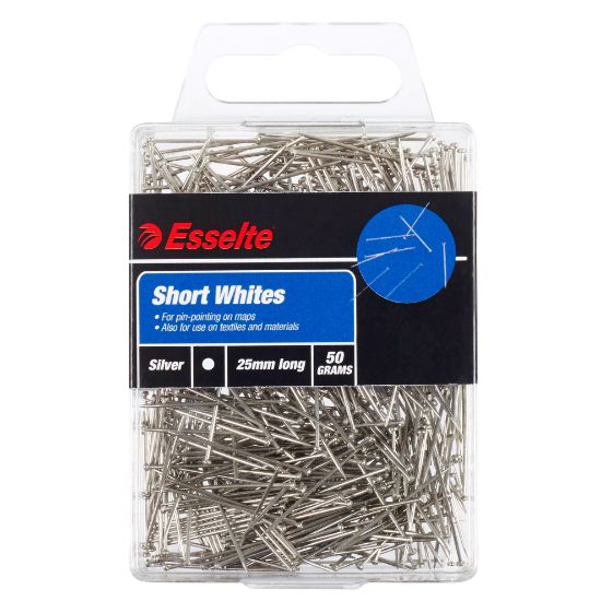 Picture of ESSELTE PINS SHORT WHITE 25MM 50GM