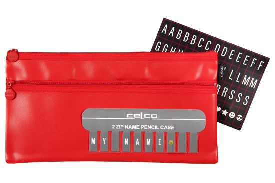 Picture of CELCO PENCIL CASE NAME RED 2 ZIP LGE