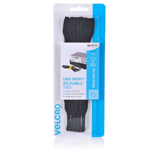 Picture of VELCRO REUSE TIES 25X200MM BLK PK5 25564