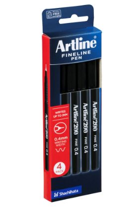 Picture of ARTLINE 200 FINELINE 0.4MM 4PK BLACK HS